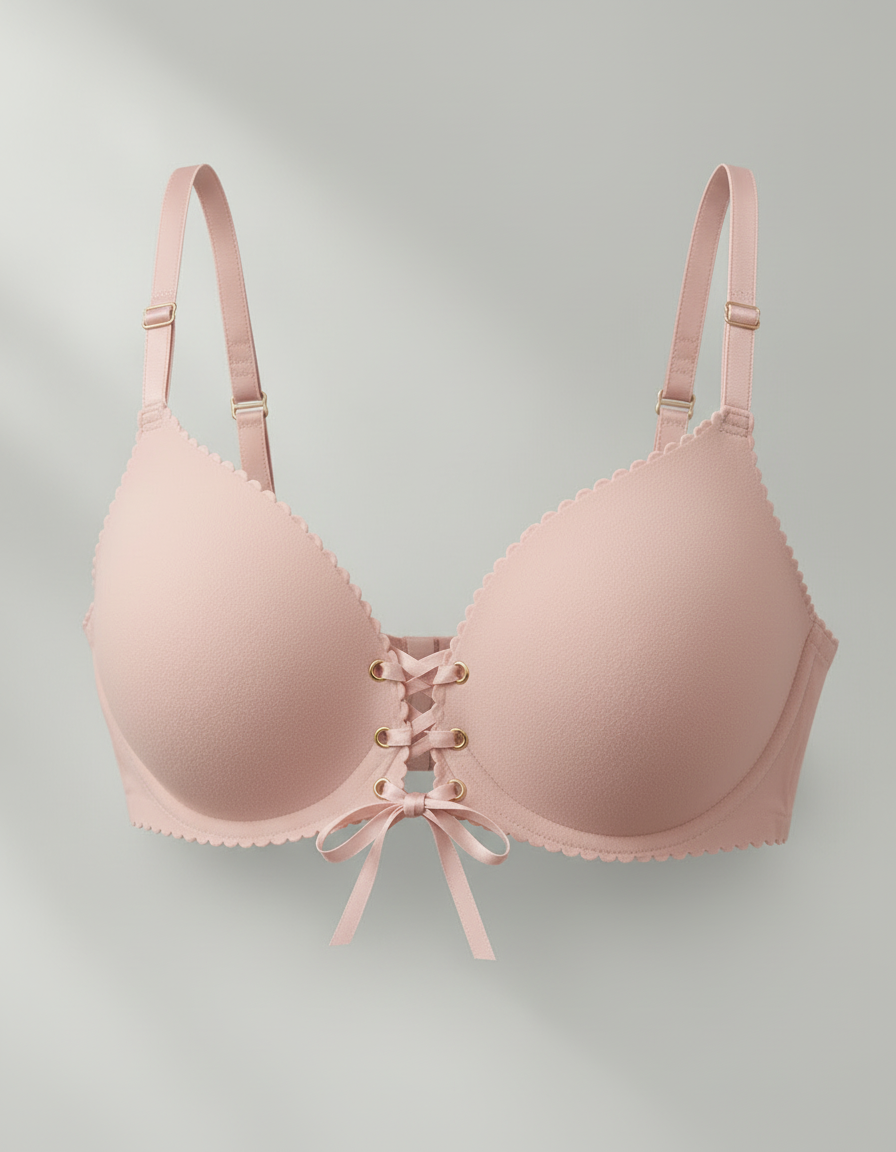 Drawstring Push-Up Bra Pink front