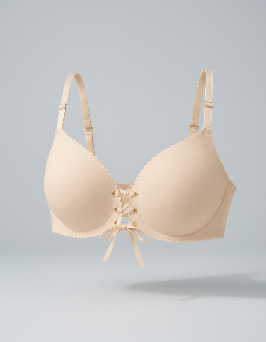 Drawstring Push-Up Bra Cream front