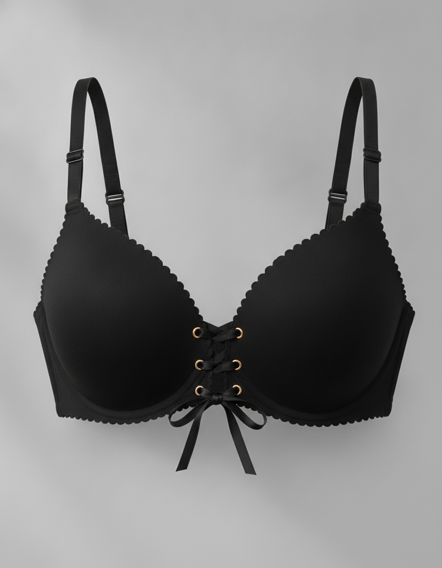 Drawstring Push-Up Bra Black front