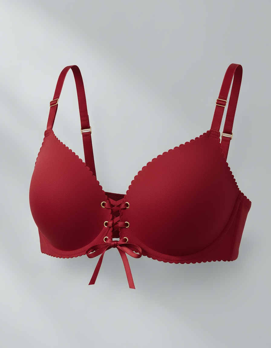 Drawstring Push-Up Bra Red front